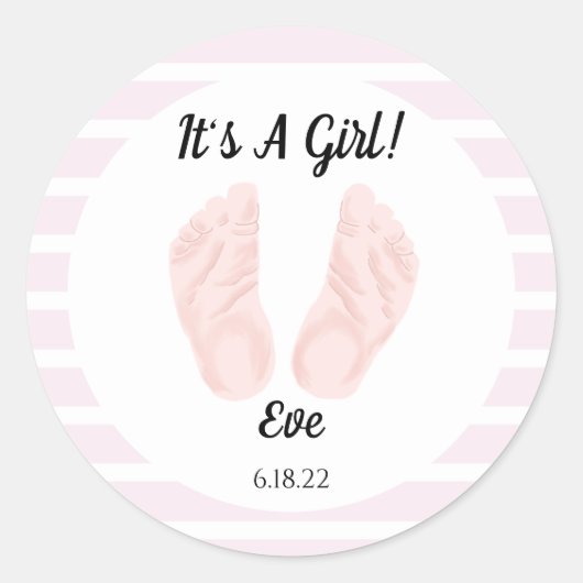 Sticker Rond C'est une fille, Baby shower rose (Devant)