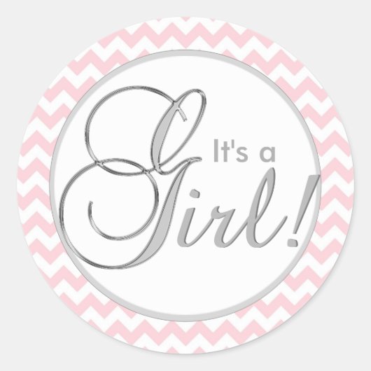 Sticker Rond C'EST UNE FILLE ! Baby shower tendance de Chevron  (Devant)