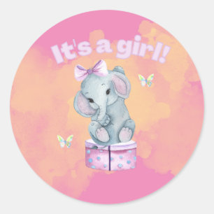 Sticker Rond C'est une fille ! Bébé éléphant