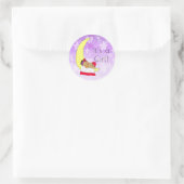 Sticker Rond C'est une fille, bébé fille sur la lune Violet Eth (Sac)