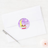 Sticker Rond C'est une fille, bébé fille sur la lune Violet Eth (Enveloppe)