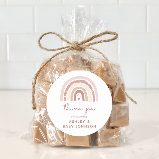 Sticker Rond C'est une fille Boho Rainbow Baby shower Merci