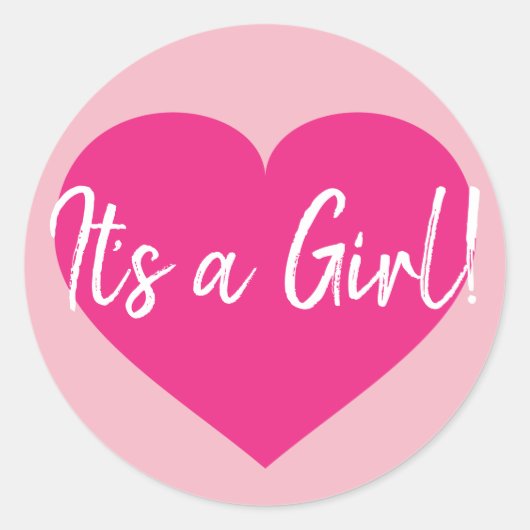 Sticker Rond C'est une fille ! Coeur rose (Devant)