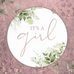 Sticker Rond C'est une fille Dusty Rose Greenery Faveur de Baby