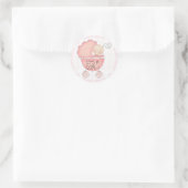 Sticker Rond C'est une fille ! Faire-part Buggy pour bébé rose (Sac)