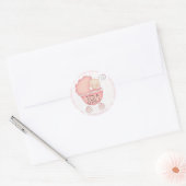 Sticker Rond C'est une fille ! Faire-part Buggy pour bébé rose (Enveloppe)