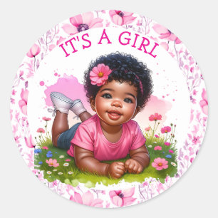 Sticker Rond C'est une fille   Le Baby shower floral de la fill