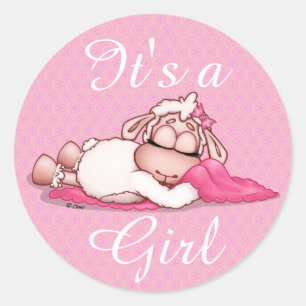 Sticker Rond C'est une fille personnalisent l'autocollant rose