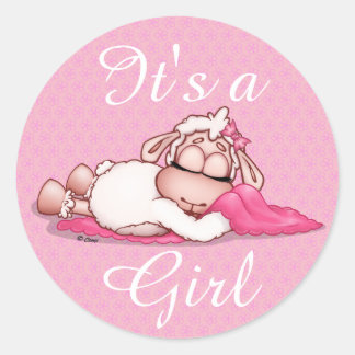 Sticker Rond C'est une fille Personnaliser Baby shower Pink aut
