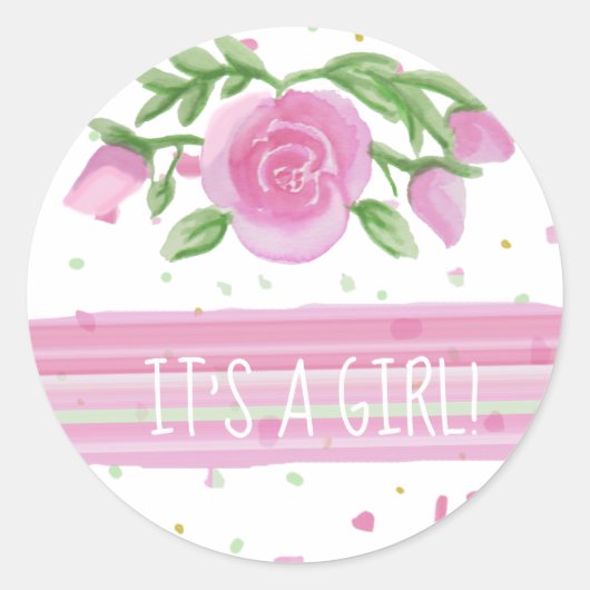Sticker Rond C'est une fille rose Roses Floral (Devant)