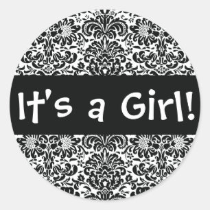 Sticker Rond C'est une fille ! Sceau d'enveloppe Damask