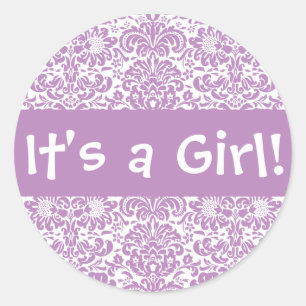 Sticker Rond C'est une fille ! Sceau d'enveloppe Damask