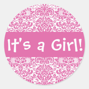 Sticker Rond C'est une fille ! Sceau d'enveloppe Damask