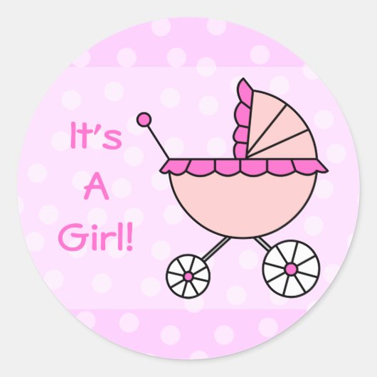Sticker Rond C'est une fille ! Transport de bébé rose (Devant)