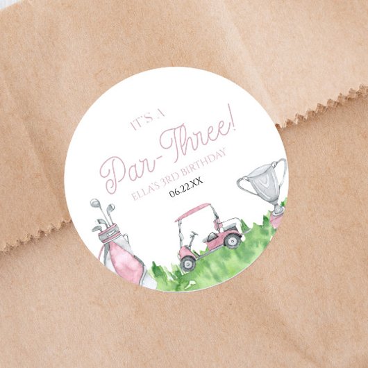 Sticker Rond C'est une partie de golf rose 3ème anniversaire