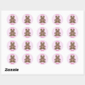 Sticker Rond C'est une petite fille ours en peluche rose (Feuille)