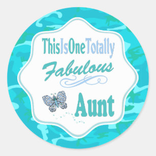 Sticker Rond C'Est Une Tante Bleue Butterfly Totalement Fabuleu
