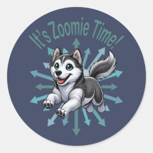 Sticker Rond C'est Zoomie Time Husky