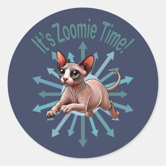 Sticker Rond C'est Zoomie Time Sphynx Cat (Devant)