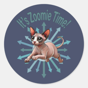 Sticker Rond C'est Zoomie Time Sphynx Cat
