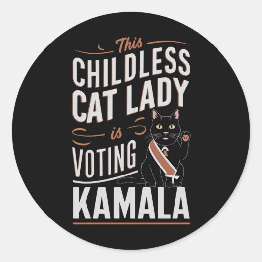 Sticker Rond Cette dame aux chats sans enfants vote Kamala (Devant)