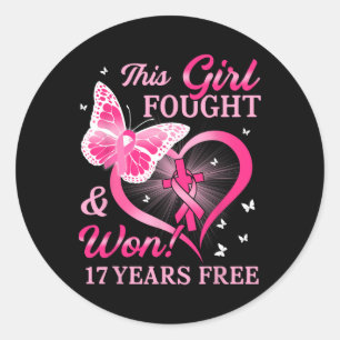 Sticker Rond Cette Fille A Combattu Et A Gagné Le Cancer Du Sei