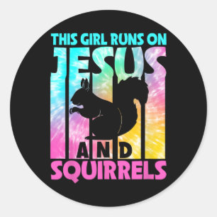 Sticker Rond Cette Fille Coule Sur Jésus Et Amoureux D'Écureuil