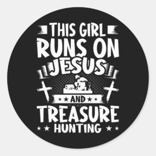 Sticker Rond Cette Fille Se Rend Sur Jésus Et Chasse Au Trésor