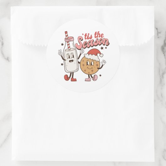 Sticker Rond cette saison lait cookies mot art rétro (Sac)