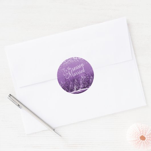 Sticker Rond Cette saison mariage hiver lac de pin violet (Enveloppe)