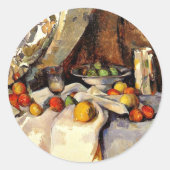 Sticker Rond Cezanne - Still Life Post, Bottle, Cup and Fruit (Devant)