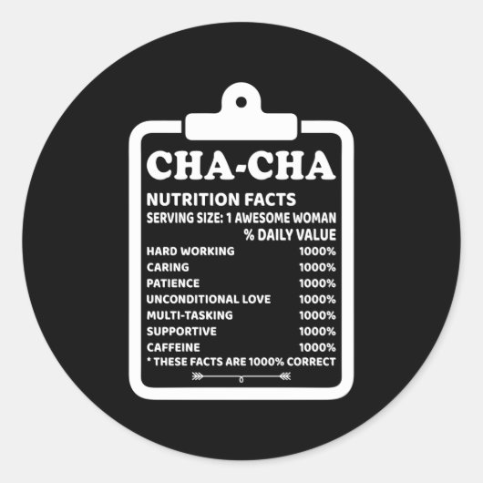 Sticker Rond Cha-Cha Faits nutritionnels Grand-mère (Devant)