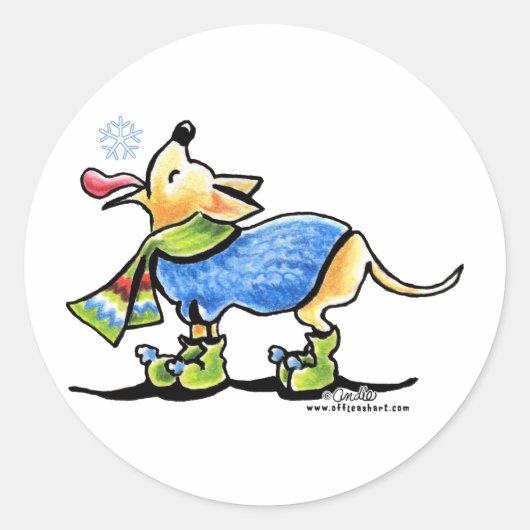 Sticker Rond Chahuahua Hiver Flocon de neige (Devant)
