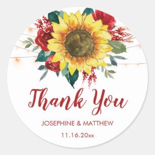 Sticker Rond Chaîne de tournesol rustique Lumières Flore rouge 