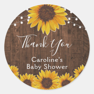 Sticker Rond Chaîne de tournesols rustiques Lumières Baby showe
