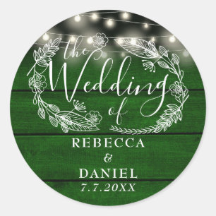 Sticker Rond Chaîne éclaire Floral Rustique Mariage vert émerau