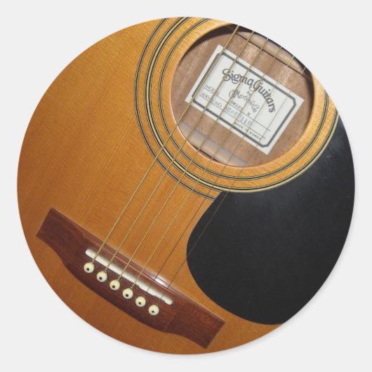 Sticker Rond Chaînes de guitare acoustique intemporelles (Devant)