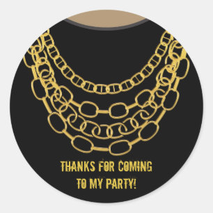 Sticker Rond Chaînes en or danse hip hop noir fête d'anniversai
