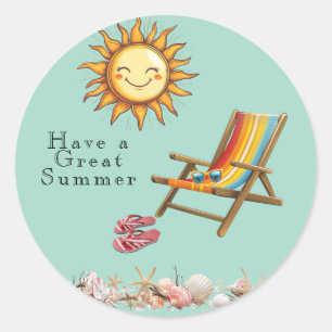 Sticker Rond Chaise de plage lunettes de soleil rouge tongs sol