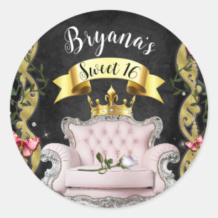 Sticker Rond Chaise Rose Princesse Roses et Papillons Douce 16