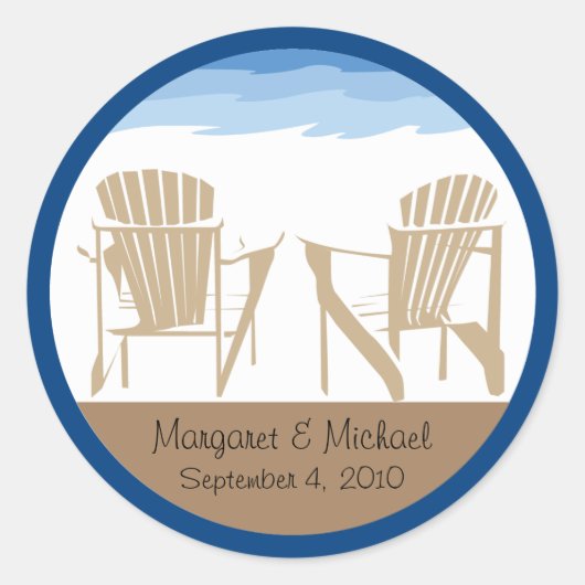 Sticker Rond Chaises Adirondack Bleu et Tan | MARIAGE (Devant)