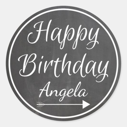 Sticker Rond Chalboard Chalked White Frame Joyeux Anniversaire (Devant)