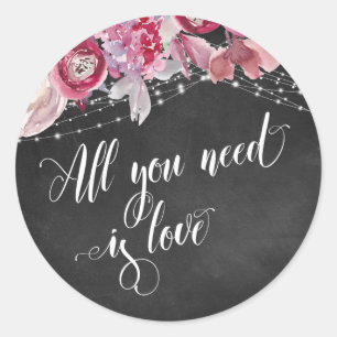 Sticker Rond Chalboard Lights Pink Floral Tout ce dont vous ave