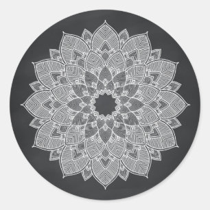 Sticker Rond Chalboard Mandala Lotus Flower Swirl