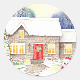 Sticker Rond Chalet neigeux