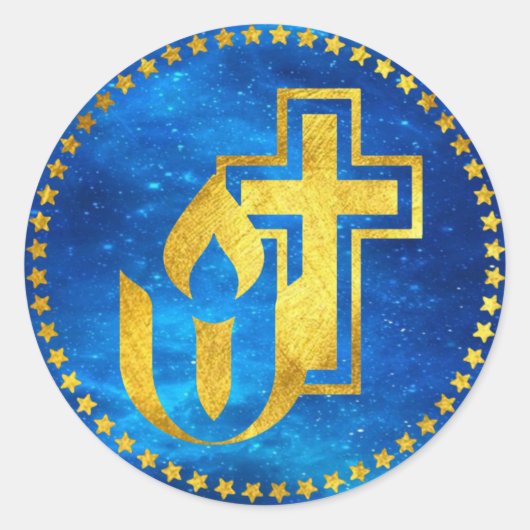 Sticker Rond Chaleur de l'Universalisme Unitaire et croix chrét (Devant)