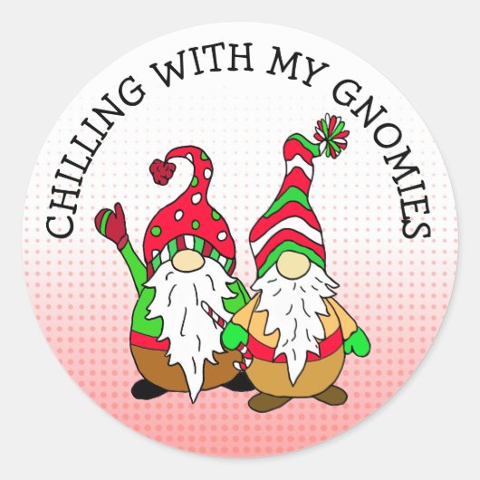 Sticker Rond Chaleureux avec mes Gnomies Drôle Noël Gnome (Devant)