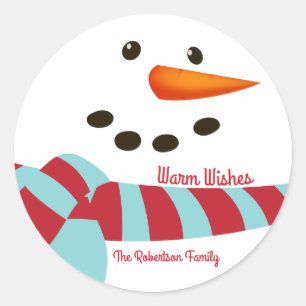 Sticker Rond Chaleureux, Vacances Snowman