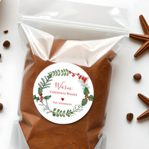 Sticker Rond Chaleureux voeux de Noël, Aquarelle Vacances