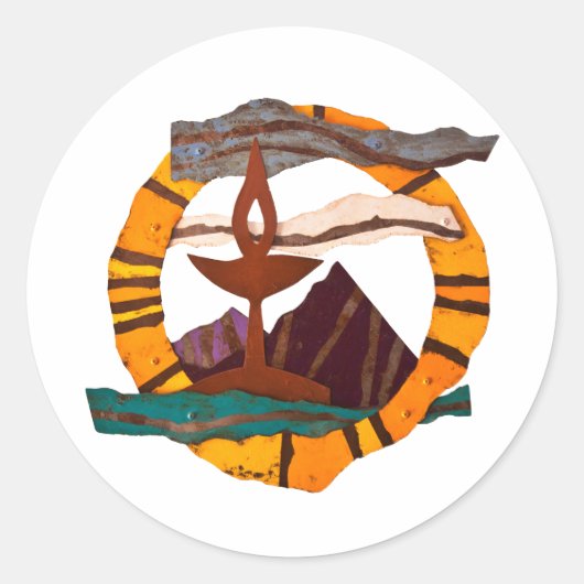 Sticker Rond Chalice UUSS, Universaliste Unitaire, UU, Chalice, (Devant)